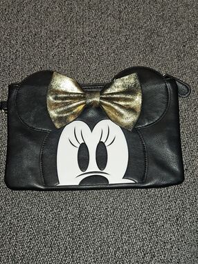 DISNEY Black Minnie-Inspired Wristlet with Gold Bow Accent
